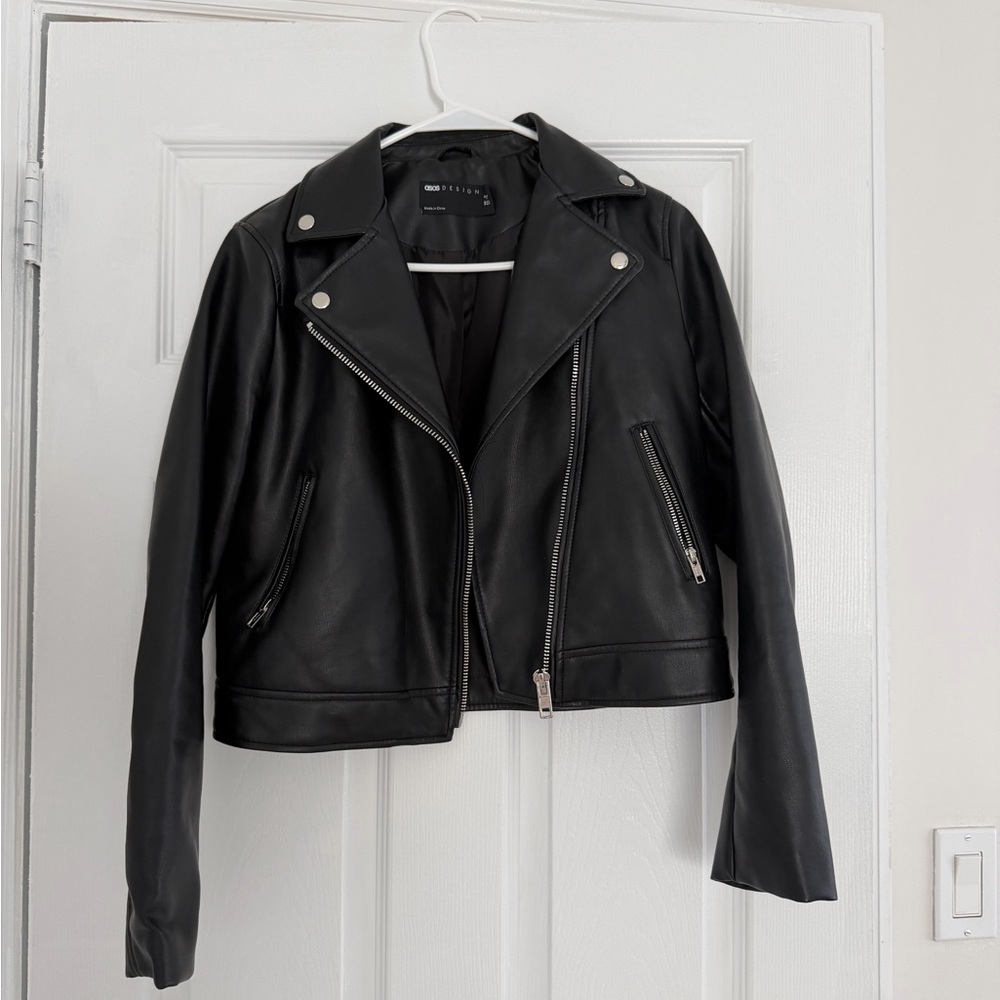 ASOS Black Faux Leather Jacket with Silver Details